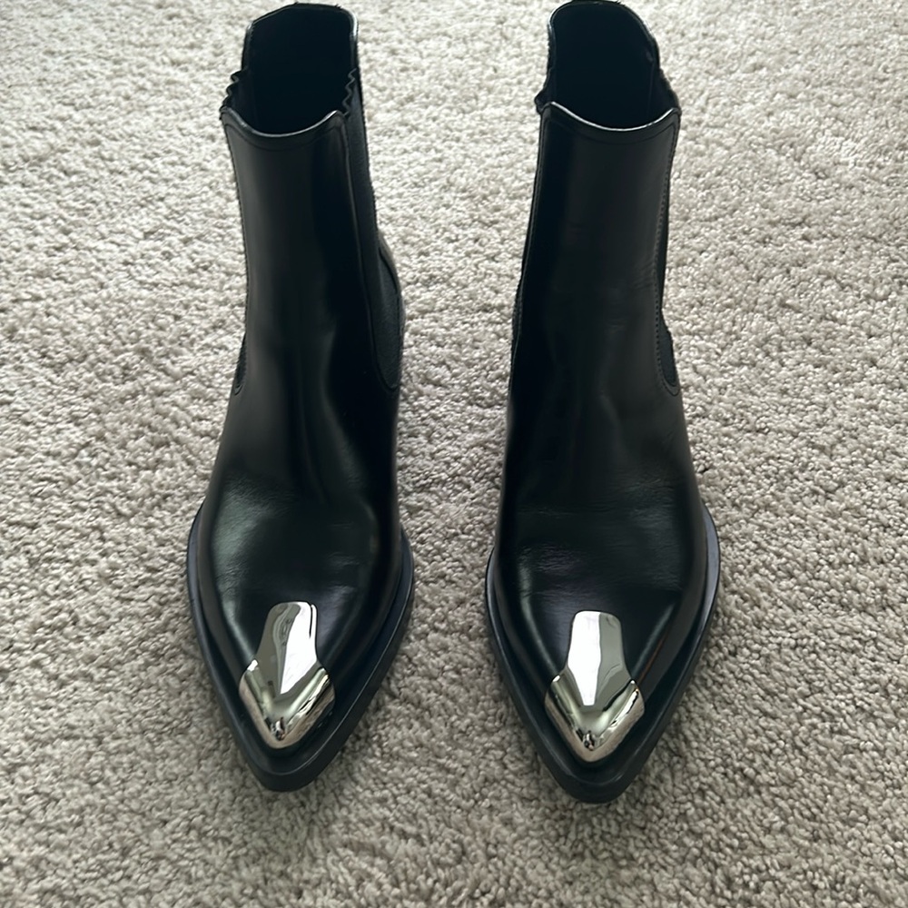 Alexander McQueen black leather cowboy boots